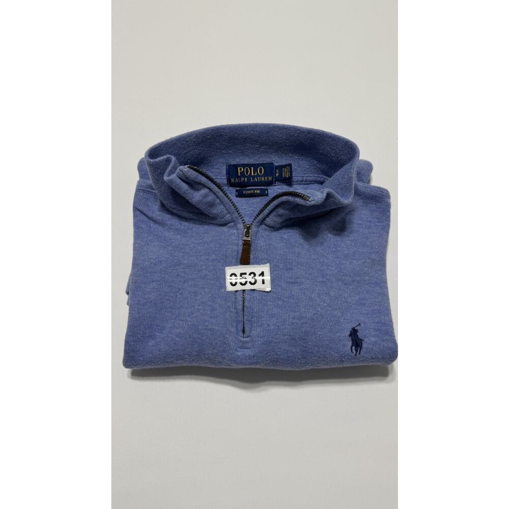 Polo Ralph Lauren Mens Small Blue 1/4 Zip Estate Rib Pullover Mock Neck Preppy - Picture 11 of 11